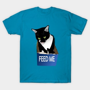 Cute Tuxedo Cat Hungry Cat in a Box  Copyright by TeAnne T-Shirt